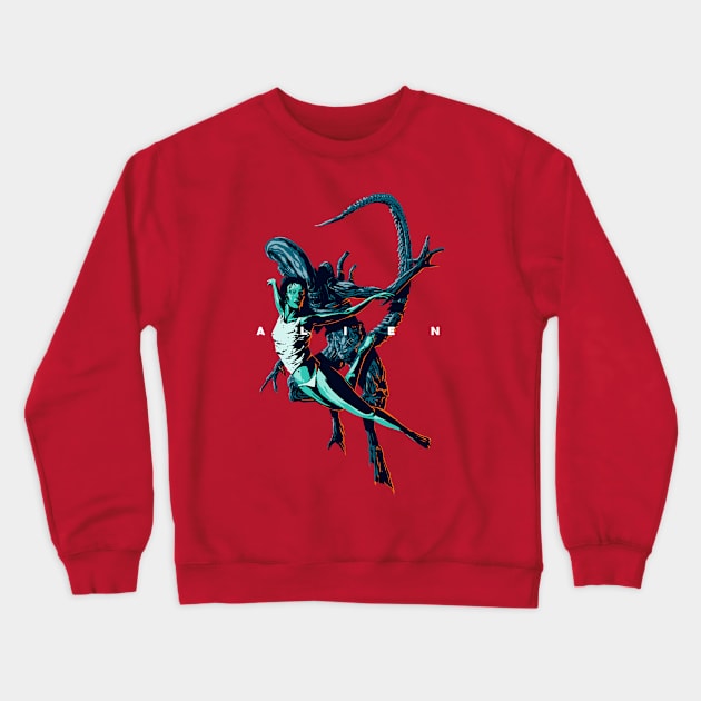 Ellen Ripley and Alien Crewneck Sweatshirt by Kotolevskiy